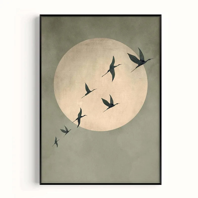 Cuadro Mika - Sol y Aves Japandi