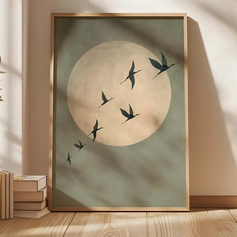 Cuadro Mika - Sol y Aves Japandi