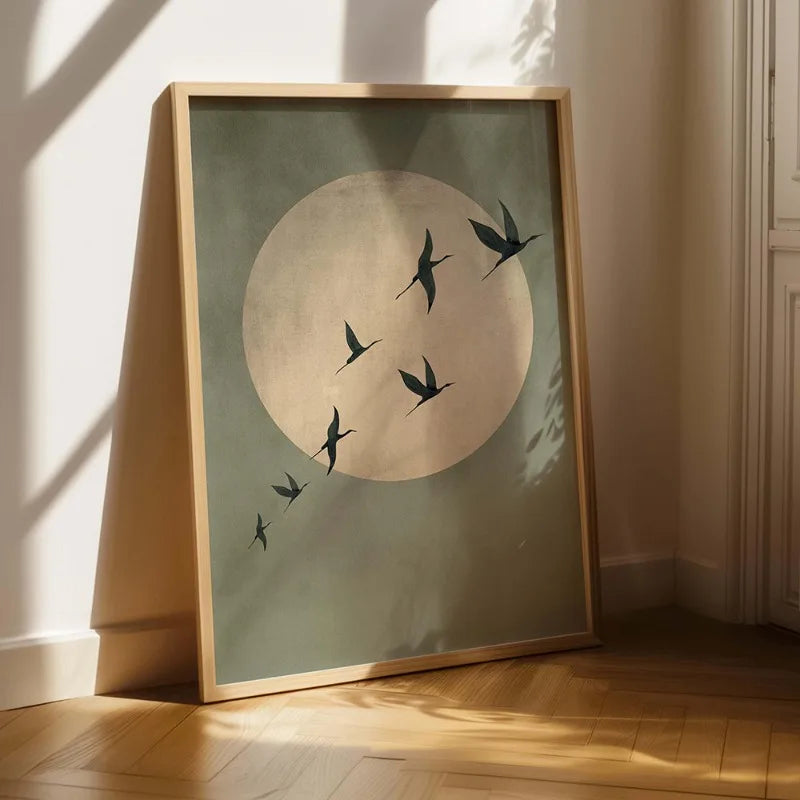 Cuadro Mika - Sol y Aves Japandi