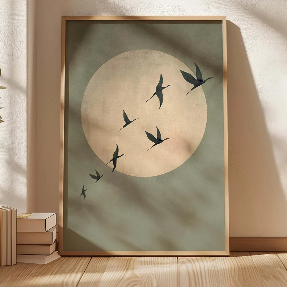 Cuadro Mika - Sol y Aves Japandi